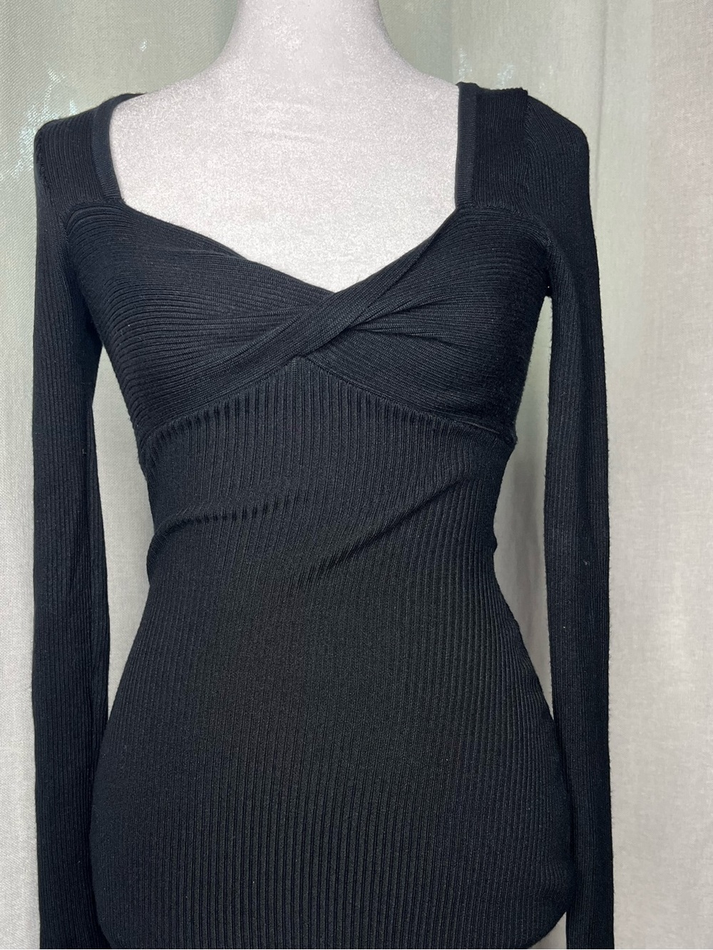 Windsor Black Ribbed Twist-Front Mini Dress
